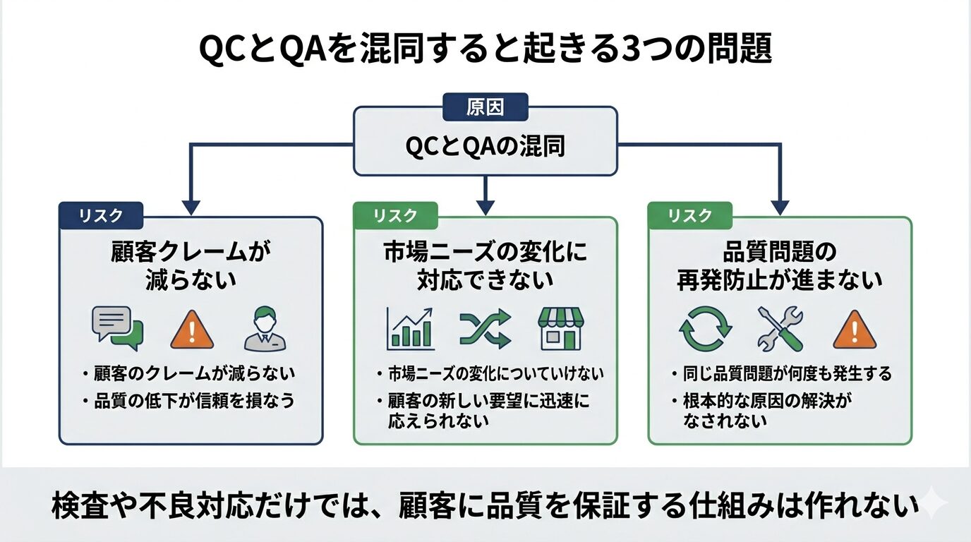 品質管理QCと品質保証QAを混同した場合に起きる3つの問題
